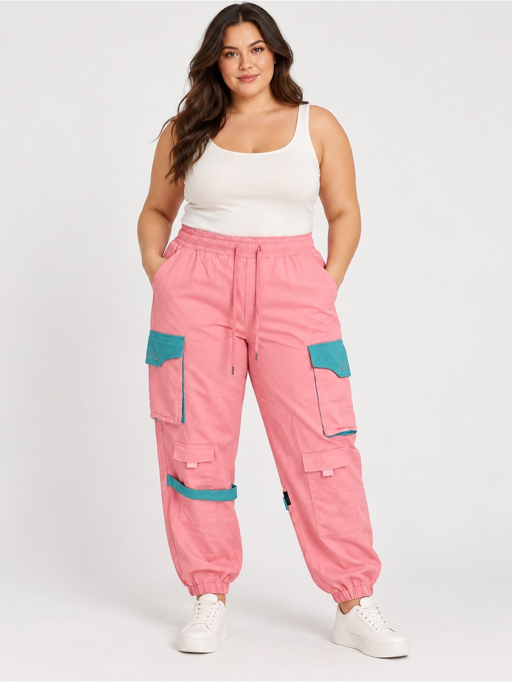 American Bazi Pink Teal Cargo Jogger Pants Plus Size 1X